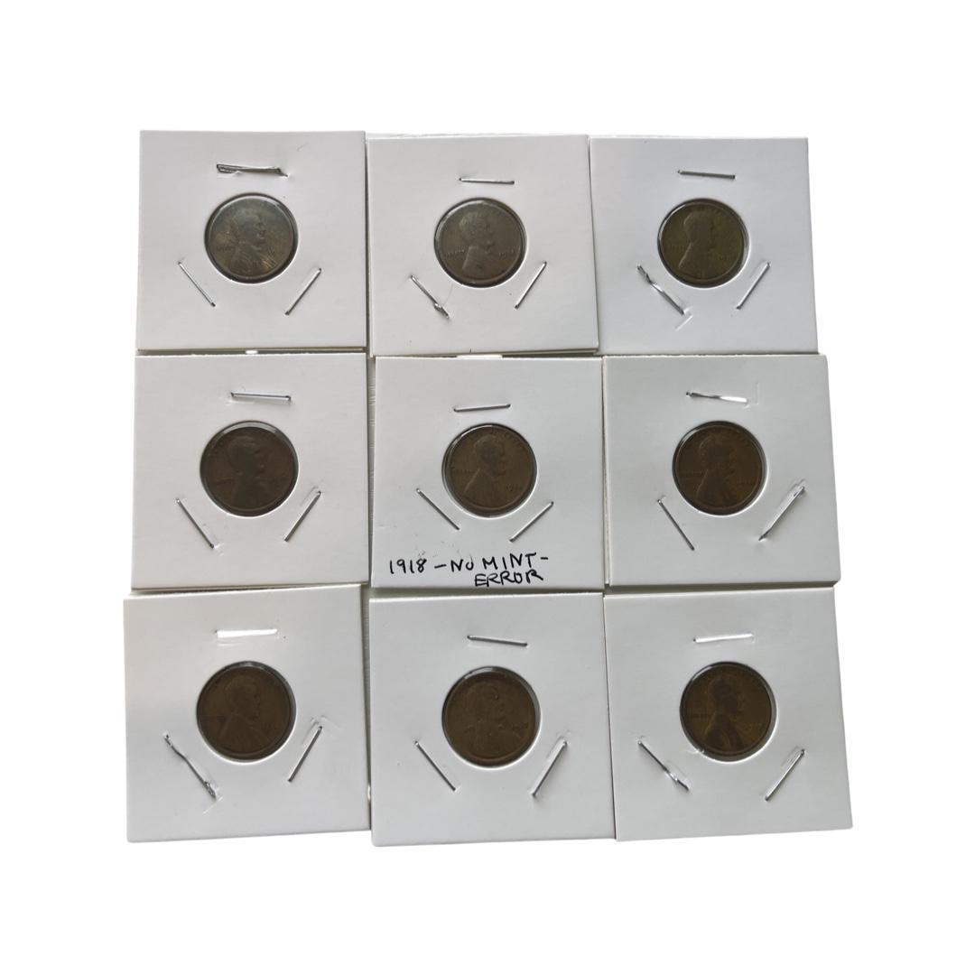 (9) Total Depression Error, No Mint, ERROR Pennies (1 of 3)