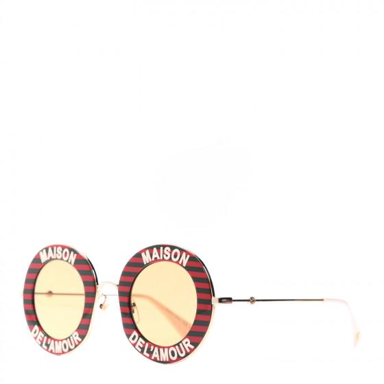 Acetate GUCCI Striped Round GG0113S Sunglasses Red (1 of 7)