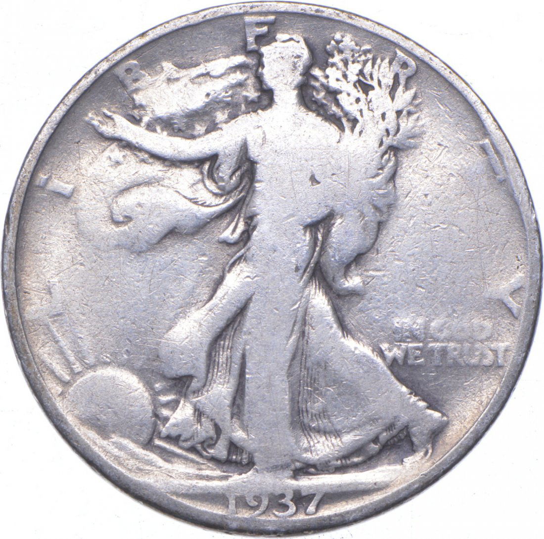 1937-D Walking Liberty 90% Silver US Half Dollar (1 of 2)