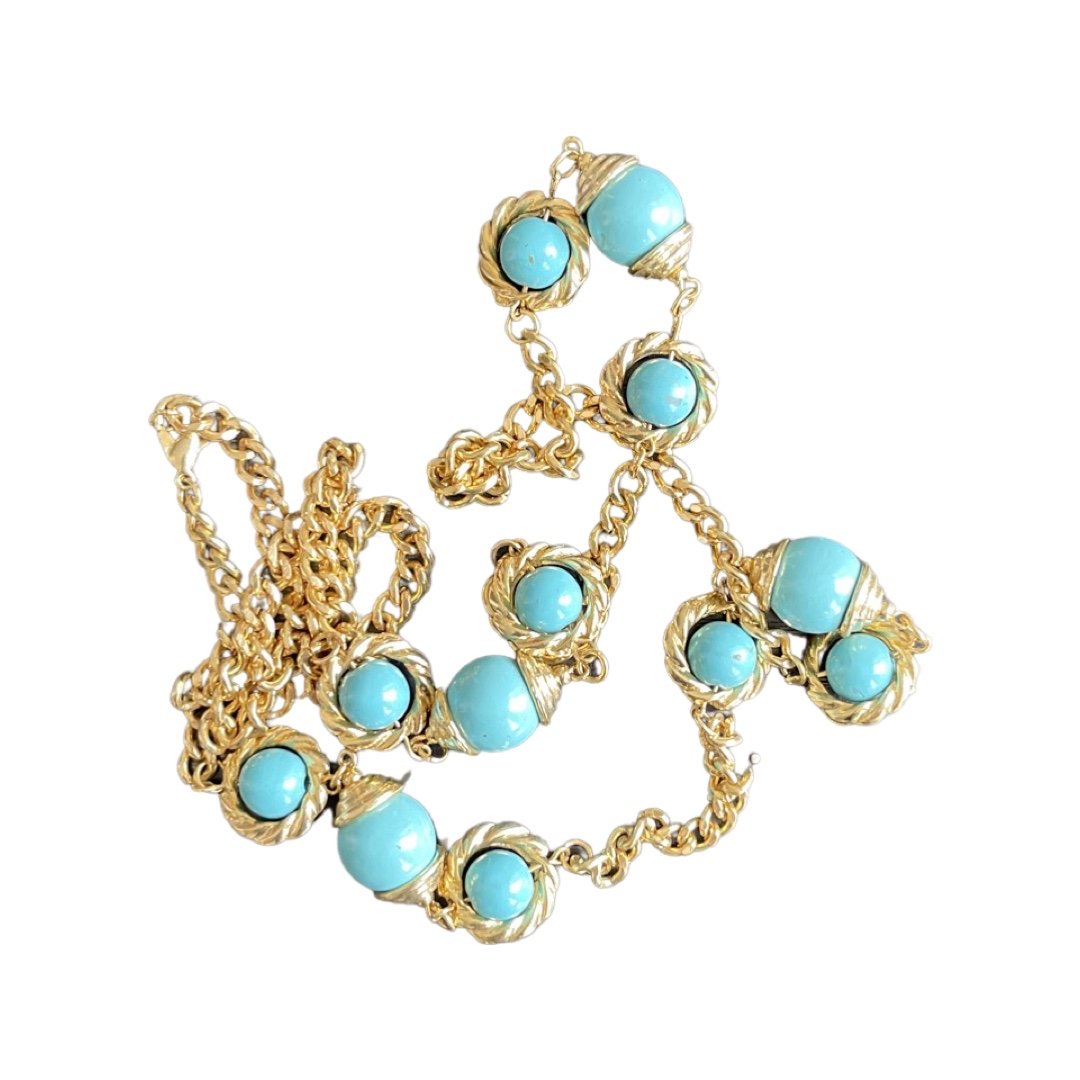 18K Yellow Gold & Turquoise Beaded Chain Necklace (1 of 1)