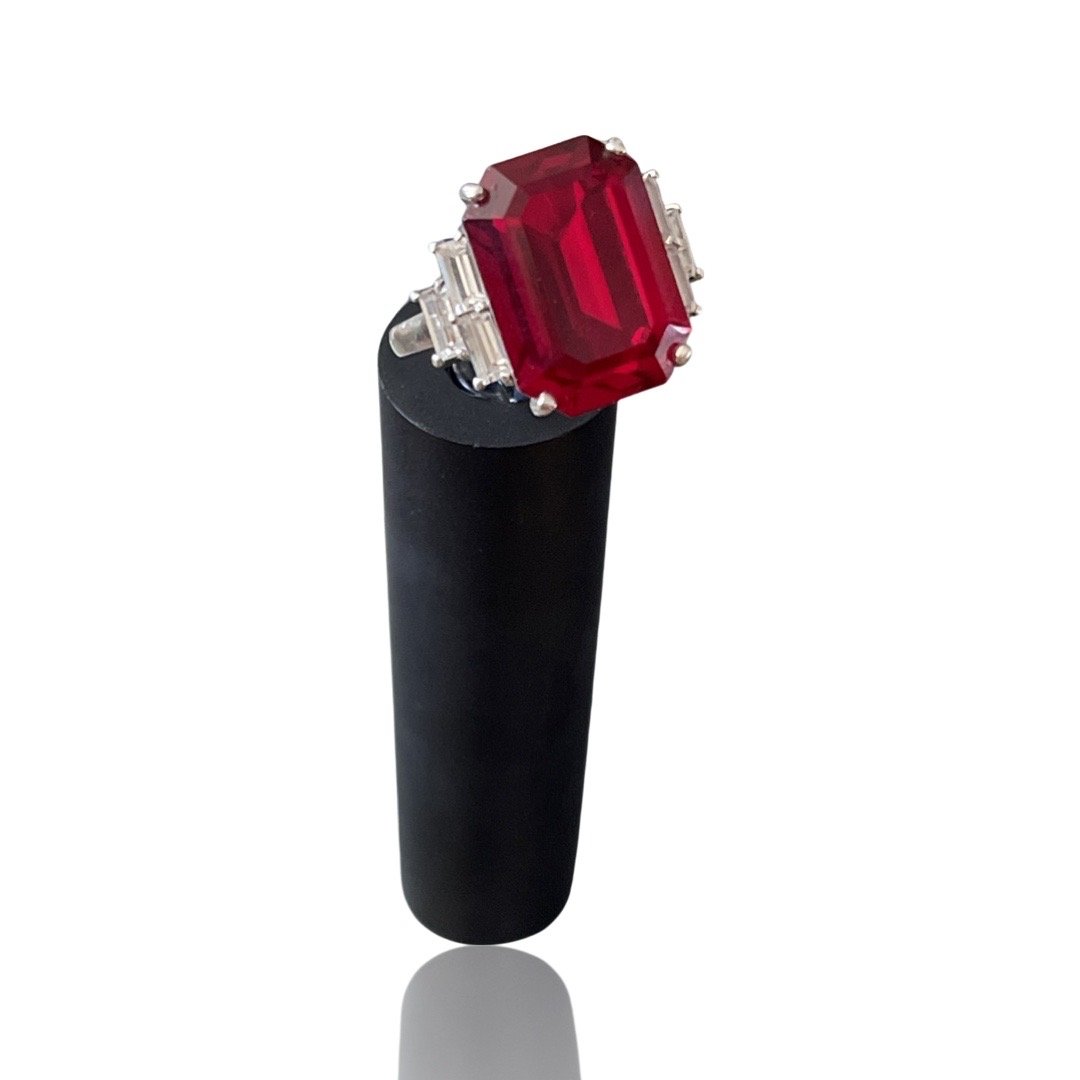 6.51CT Faceted Ruby & Diamond Ring 18K (1 of 4)