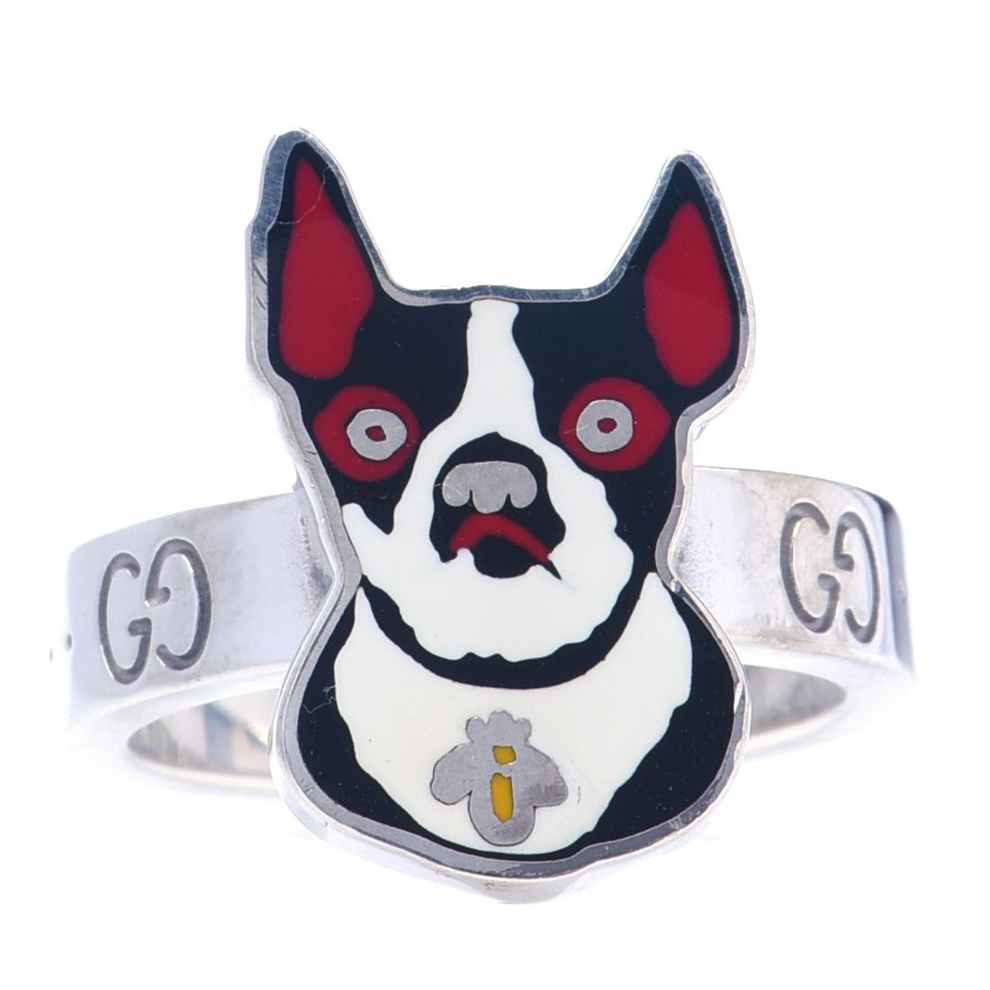 GUCCI Sterling Silver Enamel Orso Ring (1 of 6)