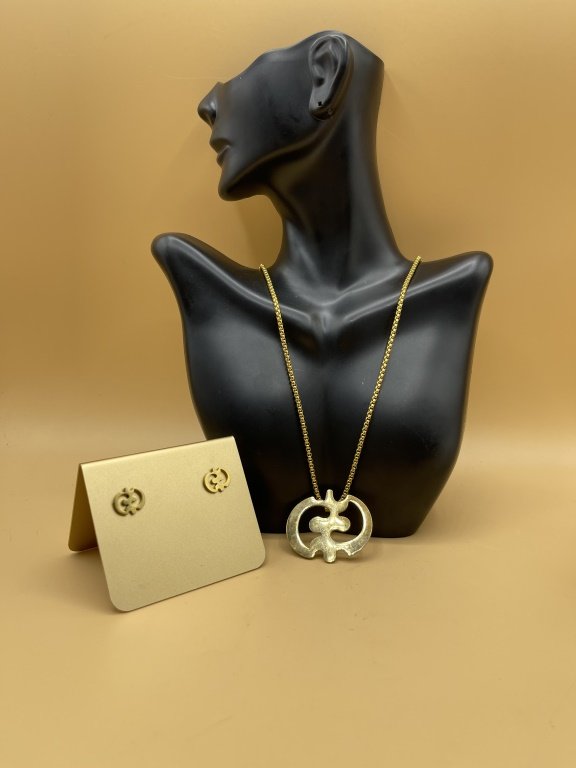 Antique Solid Yellow Gold 18K Necklace & Earrings Set (1 of 3)