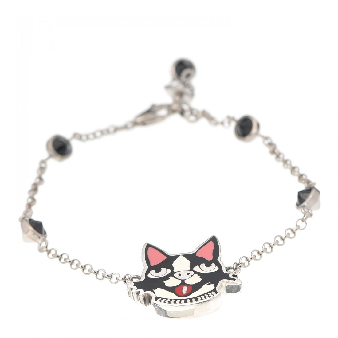 GUCCI Sterling Silver Black Spinel Enamel Orso Bracelet (1 of 3)