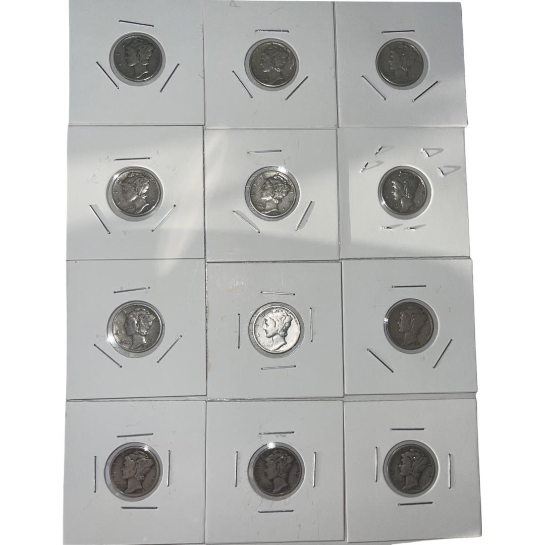 12 Total Circa 1930s-1940s Mercury Dimes (1 of 1)