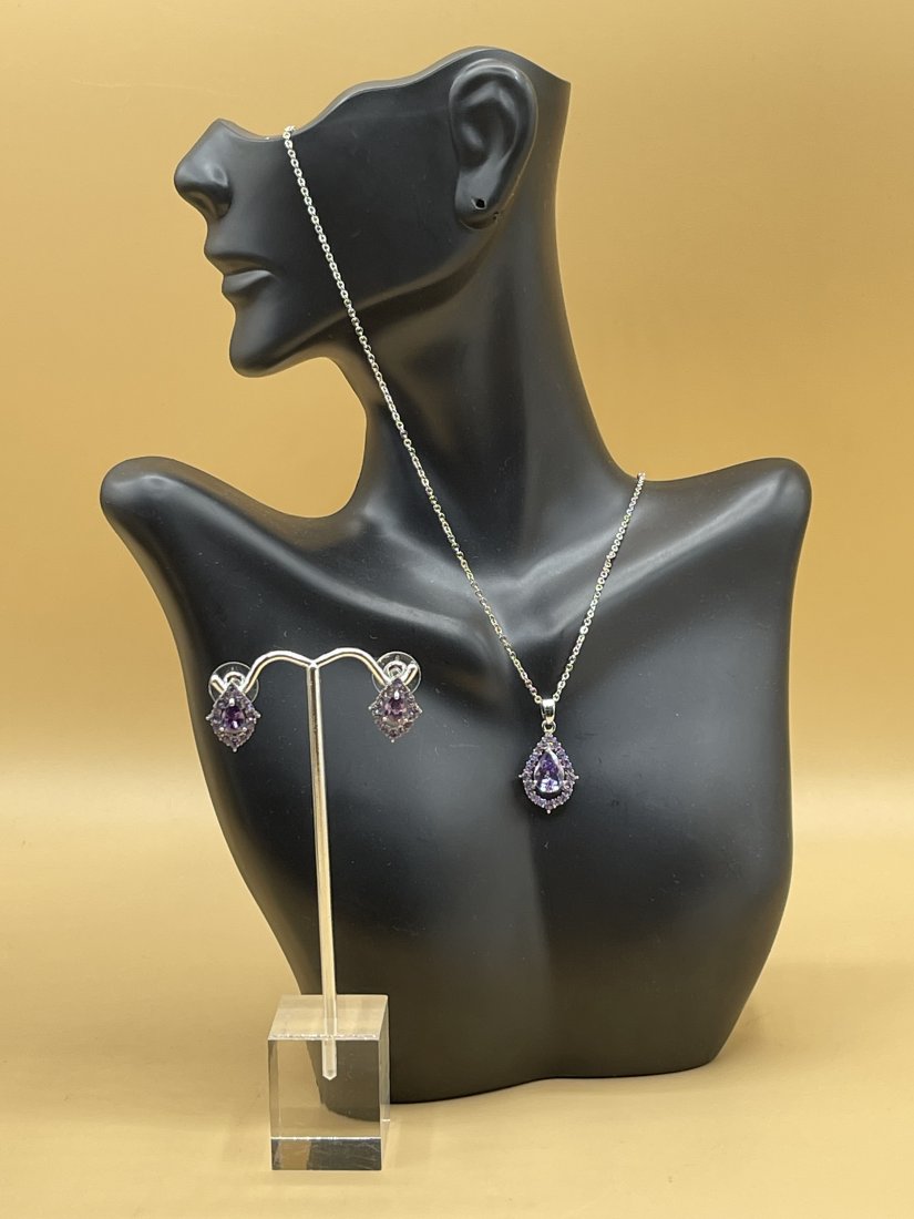 Amethyst 925 Sterling Silver Necklace & Earrings (1 of 4)