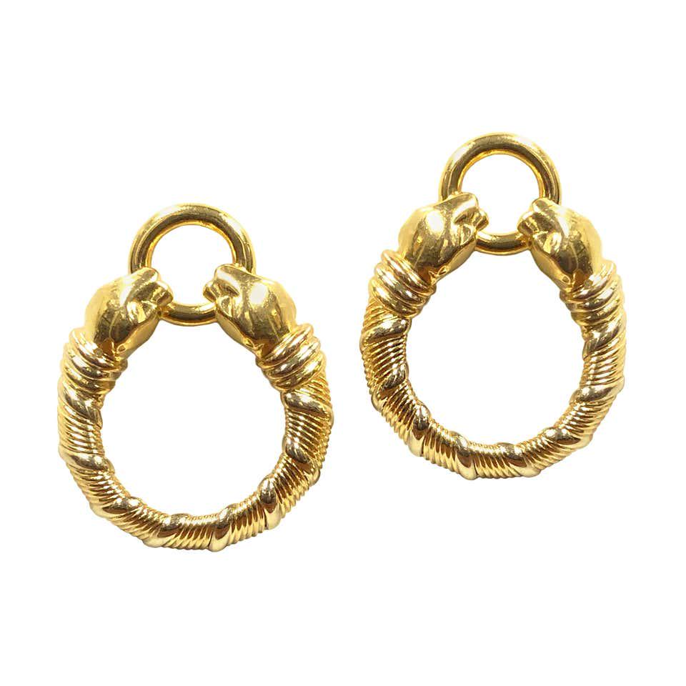 Cartier Yellow Gold Panther Hoop Earrings (1 of 3)