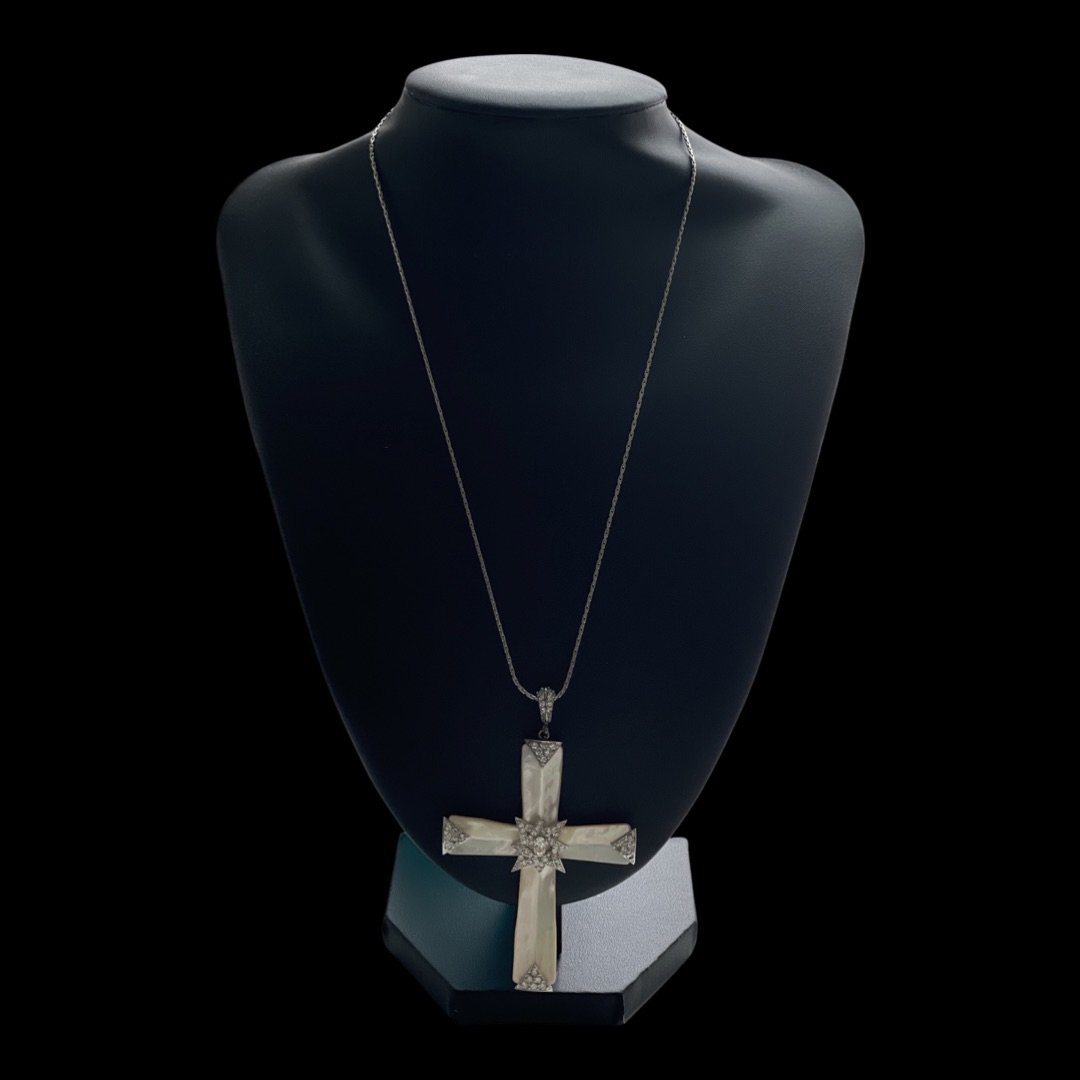 Diamond & Mother-of-Pearl 925 Cross Pendant Necklace (1 of 4)