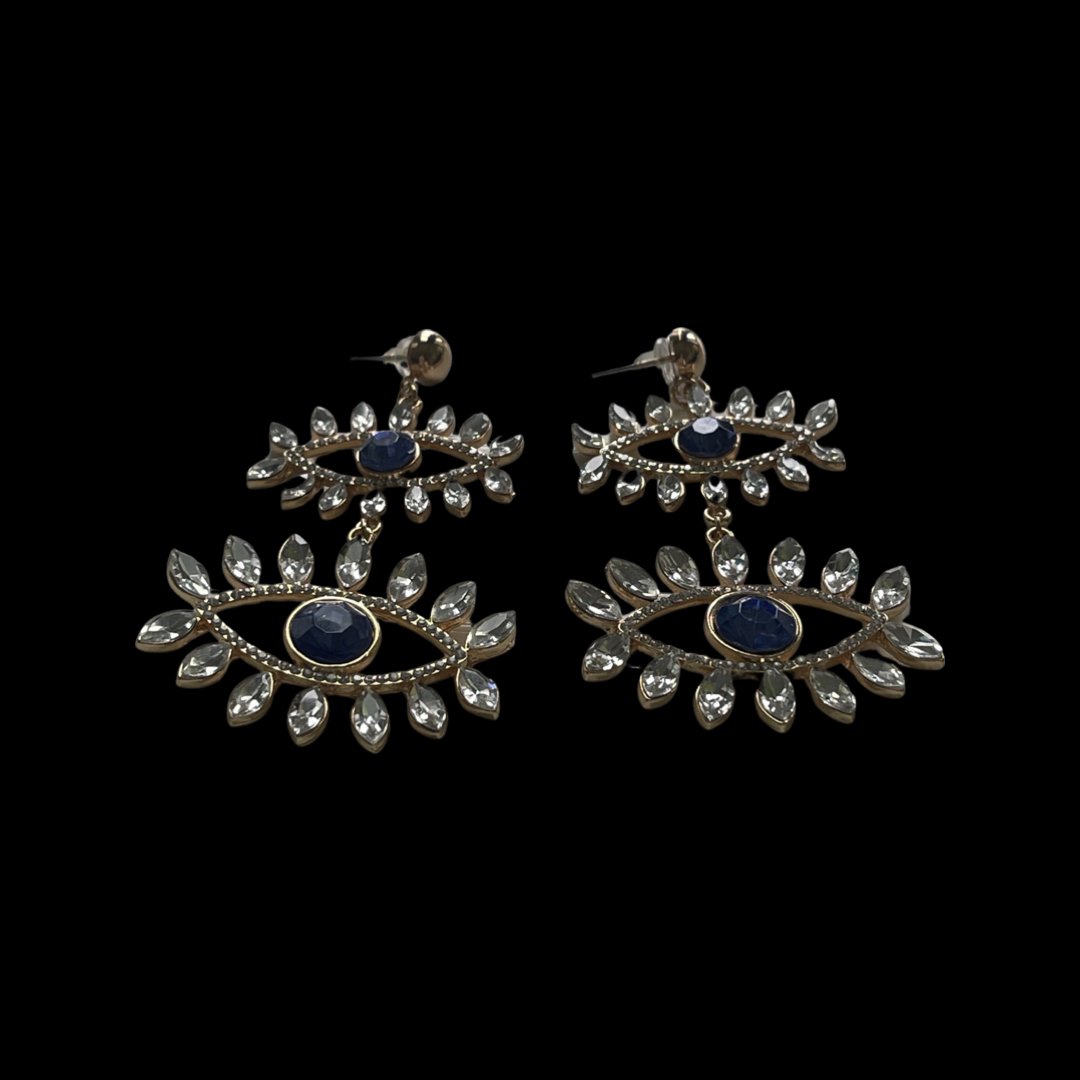 Designer 14K GP  Blue & White Sapphire Eye Earrings (1 of 3)