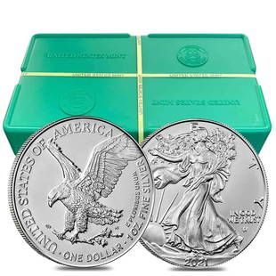 Monster Box of 500 - 2021 1 oz Silver American Eagle $1: This item qualifies for FREE DOMESTIC SHIPPING to customers in the USA You are bidding on the total lot which includes 1 of the following item: Monster Box of 500 - 2021 1 oz Silver American Eagle