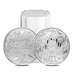 Roll of 20 - 2021 1 oz Wallstreet Silver Round BU .999: This item qualifies for FREE DOMESTIC SHIPPING to customers in the USA You are bidding on the total lot which includes 1 of the following item: Roll of 20 - 2021 1 oz Wallstreet Silver Round BU