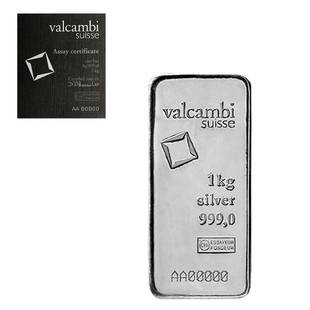 1 Kilo Silver Bar Valcambi Suisse .999 Fine (w/Assay): This item qualifies for FREE DOMESTIC SHIPPING to customers in the USA You are bidding on the total lot which includes 1 of the following item: 1 Kilo Silver Bar Valcambi Suisse .999 Fine (w/Assay)