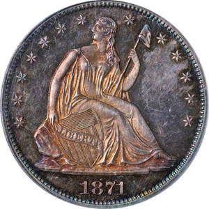 Authentic 1871 Seated Half Dollar CAC Sticker PCGS PR64