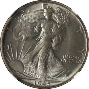 Authentic 1945-P Walking Liberty Half NGC MS65 Nice Eye: This item qualifies for FREE DOMESTIC SHIPPING to customers in the USA Certification: Ngc Composition: Silver Certification Number: 3467492-019 Year: 1945 Grade: Ms65 Circulated/Uncirculated: