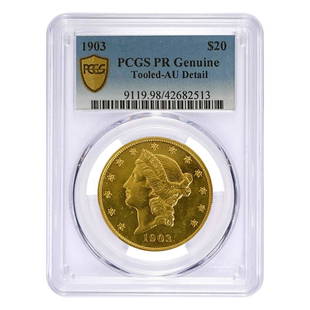 1903 $20 Liberty Head Double Eagle Proof Gold Coin PCGS: This item qualifies for FREE DOMESTIC SHIPPING to customers in the USA You are bidding on the total lot which includes 1 of the following item: 1903 $20 Liberty Head Double Eagle Proof Gold Coin