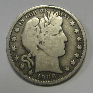 Authentic 1906-O Silver Barber Half Dollar Grading FINE: This item qualifies for FREE DOMESTIC SHIPPING to customers in the USA Modified Item: No Grade: Fine Country/Region Of Manufacture: United States Year: 1906 Circulated/Uncirculated: Circulated