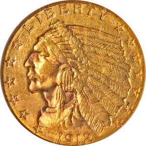 Authentic 1912-P Indian Gold $2.50 NGC MS63 Great Eye