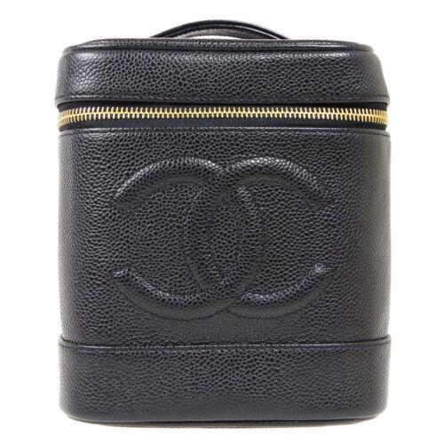Authentic CHANEL Cosmetic Vanity Hand Bag: This item qualifies for FREE DOMESTIC SHIPPING to customers in the USA Size: Medium Pattern: Jumbo CC Accents: Logo Features: Bag Charm Inner Pockets Model: Vanity Bag Color: Black Country/Region of M