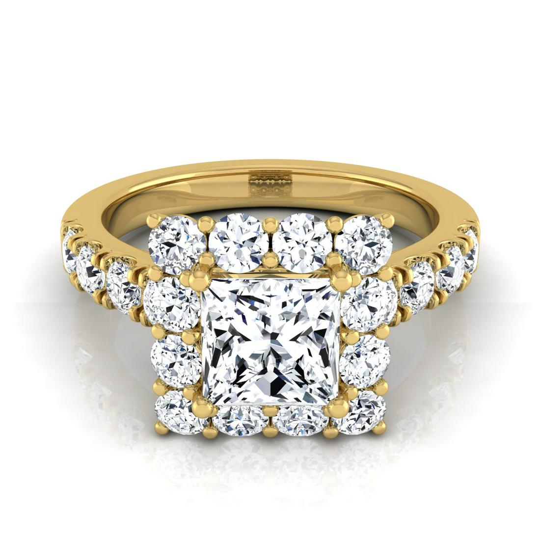 2 1/16ctw Princess Cut Diamond Halo Engagement Ring: This item qualifies for FREE DOMESTIC SHIPPING to customers in the USA Endearing Style Is Manifested In This Igi-certified Diamond Halo Pave Engagement Ring Which Showcases A 1-carat Princess Cut Cent