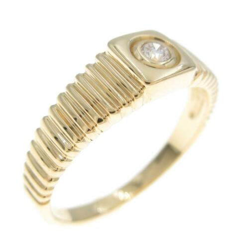 Authentic K18Yellow Gold Solitaire Diamond Ring: This item qualifies for FREE DOMESTIC SHIPPING to customers in the USA Material: K18Yg Actualsize: Width: : 5.3Mm Gender: Ladies Centerstone: Diamond 0.04Ct Size: 10.0 (Jpn Size) The BIDHAUS Guarantee