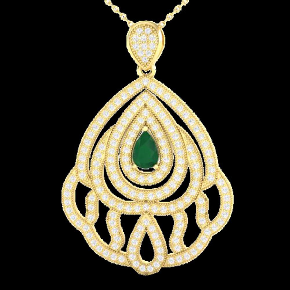 2 ctw Emerald & Micro Pave VS/SI Diamond Necklace 18k: This item qualifies for FREE DOMESTIC SHIPPING to customers in the USA 2 ctw Emerald & Micro Pave VS/SI Diamond Necklace 18k Yellow Gold Designer Brand Luxury Jewelrymade in the USA Suggested Retail P