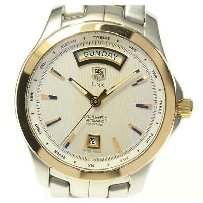 Authentic TAG Heuer Link Caliber 5 Day Date: This item qualifies for FREE DOMESTIC SHIPPING to customers in the USA Product information Target: Men's Material: SS / YG x SS / GP Dial color: Silver Movement: Automatic winding Ref.No: WJF2050.BB05