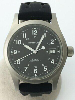 Authentic HAMILTON H694390 Hand-wound Analog Rubber: This item qualifies for FREE DOMESTIC SHIPPING to customers in the USA Brand: HAMILTON Color black Material / Fabric Rubber Actual size Watch: Case length: 4.7 / Case width: 4.2 / Dial length: 3.2 / D