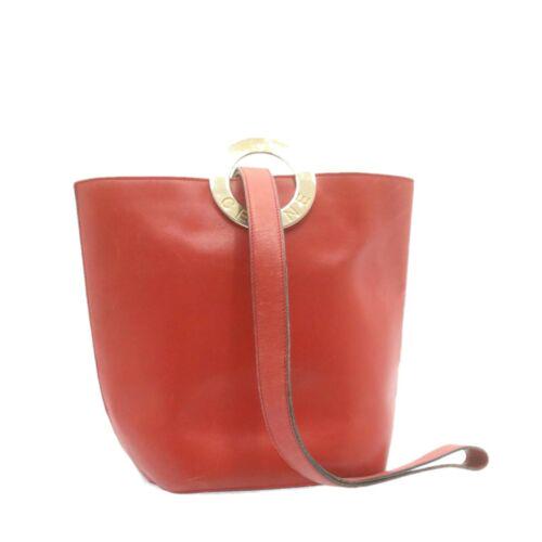 Authentic CELINE Ring Motif Shoulder Bag Red Leather: This item qualifies for FREE DOMESTIC SHIPPING to customers in the USA Brand: CELINE Size: W28 x H23 x D14cm / Shoulder Drop 40cm(Approx) Color: Red Country/Region of Manufacture: Italy Material: Leat