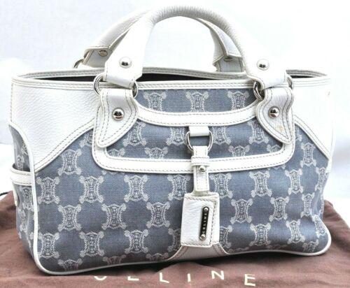 Authentic CELINE Macadam Pattern Hand Bag Canvas: This item qualifies for FREE DOMESTIC SHIPPING to customers in the USA Brand: CELINE Bag Height: 7.7inches (19.5cm) Material: Canvas Bag Depth: 5.3inches (13.5cm) Style: Hand Bag MPN: Does not apply C