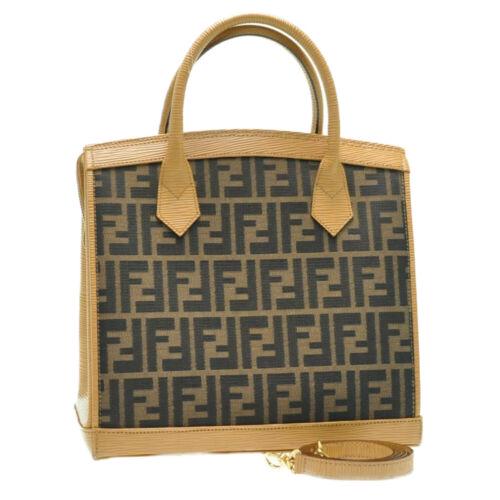 Authentic FENDI Zucca Canvas Leather 2Way Hand Bag: This item qualifies for FREE DOMESTIC SHIPPING to customers in the USA Size: W28 x H26 x D13cm(Approx) Material: Canvas / Leather Department: Women Color: Black / Brown Style: Hand Bag Brand: FENDI UP