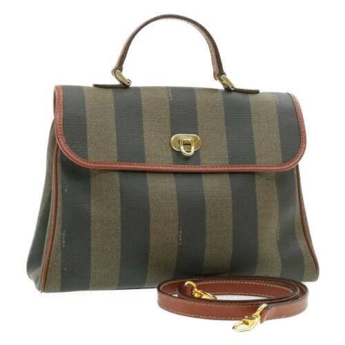Authentic FENDI Pequin Canvas 2Way Hand Bag Black Brown: This item qualifies for FREE DOMESTIC SHIPPING to customers in the USA Size: W32 x H29 x D11cm(Approx) Material: PVC Leather Country/Region of Manufacture: Italy Color: Black/Brown Department: Women B