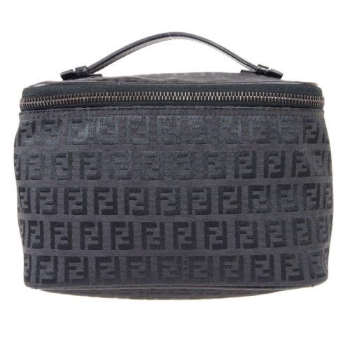 Authentic FENDI Zucchino Pattern Cosmetic Vanity Hand: This item qualifies for FREE DOMESTIC SHIPPING to customers in the USA Size: Medium Material: Canvas Leather Accents: Logo Pattern: Zucchino Model: Hand Bag Color: Black Country/Region of Manufacture: