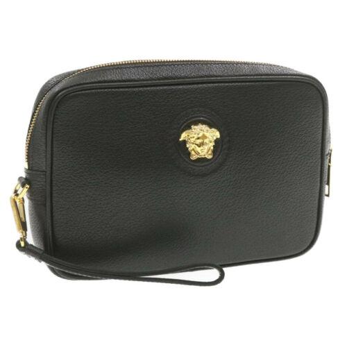 Authentic GIANNI VERSACE Medusa Clutch Bag Black: This item qualifies for FREE DOMESTIC SHIPPING to customers in the USA Size: W25 x H16 x D4.5cm(Approx) Material: Leather Country/Region of Manufacture: Italy Color: Black Department: Women Brand: GIA