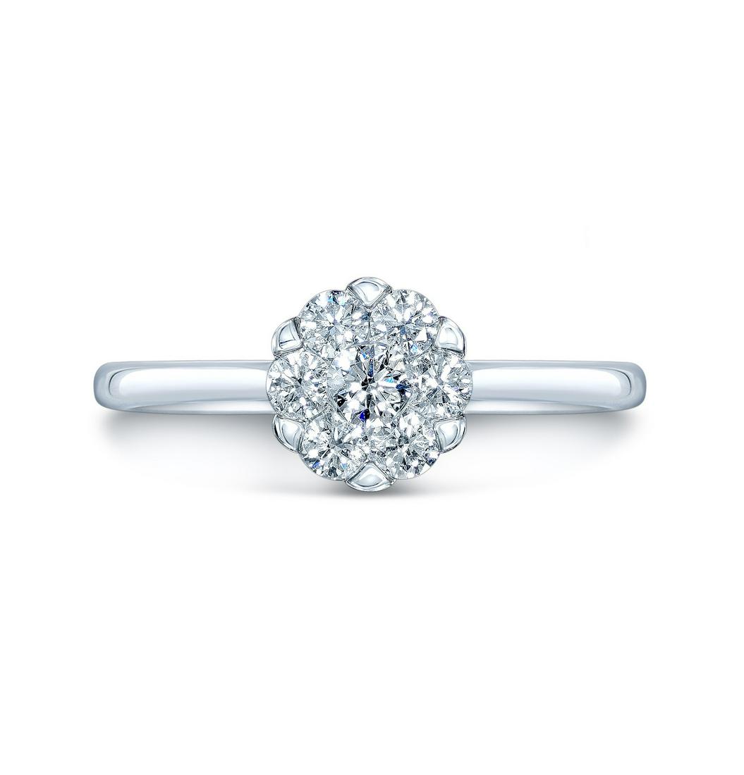 Diamond Cluster Solitaire Ring In 14k White Gold: This item qualifies for FREE DOMESTIC SHIPPING to customers in the USA Simply Elegant Cluster Ring With 0.31 Carats In Round Brilliant Diamonds Set In 14k White Gold 14k White Gold Coronet Vesta Ring 