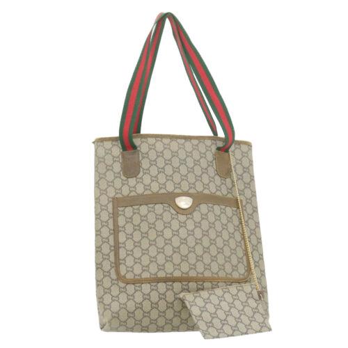 Authentic GUCCI Web Sherry Line GG Canvas Tote Bag: This item qualifies for FREE DOMESTIC SHIPPING to customers in the USA Size: W38 x H22 x D13cm / Shoulder Drop 18cm(Approx) Material: PVC Leather Country/Region of Manufacture: Italy Color: Beige Depa
