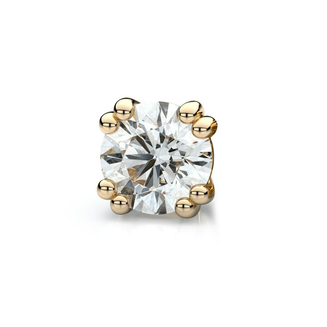 14k Yellow Gold Double Prong Round Diamond Single Stud: This item qualifies for FREE DOMESTIC SHIPPING to customers in the USA This Stylish Diamond Single Stud Earring Comes Set In 14k Yellow Gold Metal With A Double Prong Setting And A Breathtaking Round