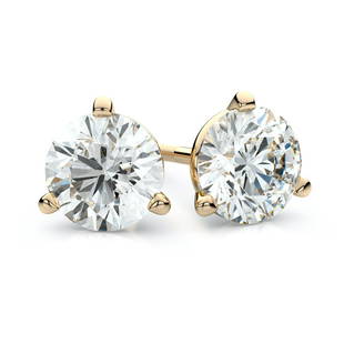 14k Yellow Gold 3-prong Martini Round Diamond Stud: This item qualifies for FREE DOMESTIC SHIPPING to customers in the USA These Enchanting Diamond Stud Earrings Come Set In 14k Yellow Gold Metal With A 3-prong Martini Setting And Breathtaking Round