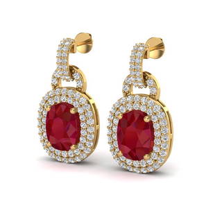 5 ctw Ruby & Micro VS/SI Diamond Pave Earrings Halo 14k: This item qualifies for FREE DOMESTIC SHIPPING to customers in the USA 5 ctw Ruby & Micro VS/SI Diamond Pave Earrings Halo 14k Yellow Gold Designer Brand Luxury Jewelrymade in the USA Suggested