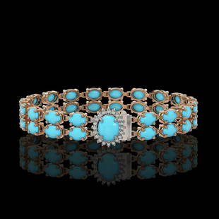 13.14 ctw Turquoise & Diamond Bracelet 14K Rose Gold: This item qualifies for FREE DOMESTIC SHIPPING to customers in the USA 13.14 ctw Turquoise & Diamond Bracelet 14K Rose Gold Designer Brand Luxury Jewelrymade in the USA Suggested Retail Price: 