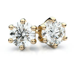 14k Yellow Gold 6-prong Round Brilliant Diamond Stud: This item qualifies for FREE DOMESTIC SHIPPING to customers in the USA These Enchanting Diamond Stud Earrings Come Set In 14k Yellow Gold Metal With A 6-prong Setting And Breathtaking Round Diamonds