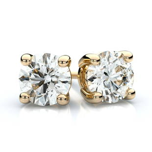 14k Yellow Gold 4-prong Round Diamond Stud Earrings: This item qualifies for FREE DOMESTIC SHIPPING to customers in the USA These Enchanting Diamond Stud Earrings Come Set In 14k Yellow Gold Metal With A 4-prong Setting And Breathtaking Round Diamonds