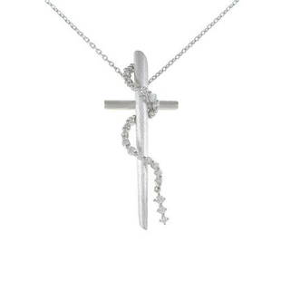 Authentic K18 White Gold Cross Diamond necklace: This item qualifies for FREE DOMESTIC SHIPPING to customers in the USA Material: K18Wg Actualsize: Imate Size Of Pendant (Height X Width) : 47.0Mm X 19.9Mm Gender: Ladies Centerstone: Diamond