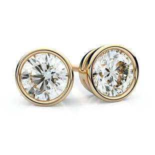 18k Yellow Gold Bezel Round Diamond Stud Earrings: This item qualifies for FREE DOMESTIC SHIPPING to customers in the USA These Enchanting Diamond Stud Earrings Come Set In 18k Yellow Gold Metal With A Bezel Setting And Breathtaking Round Diamonds