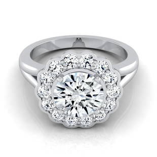 1 3/8ctw Round Diamond Floral Halo Engagement Ring In: This item qualifies for FREE DOMESTIC SHIPPING to customers in the USA Distinctly Charming, This Igi-certified Floral Halo Diamond Engagement Ring Showcases A 1-carat Round Brilliant Center (h-i