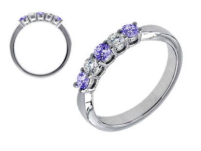 Amethyst & Diamond 5-stone Wedding Band In 14k White: This item qualifies for FREE DOMESTIC SHIPPING to customers in the USA This Classic 5-stone Gemstone And Diamond Band In 14k White Gold Contains 3 Deep Purple Natural Amethysts And 2 Beautiful