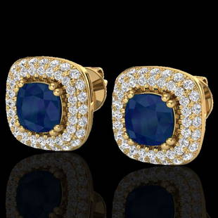 2.16 ctw Sapphire & Micro VS/SI Diamond Earrings Halo: This item qualifies for FREE DOMESTIC SHIPPING to customers in the USA 2.16 ctw Sapphire & Micro VS/SI Diamond Earrings Halo 18k Yellow Gold Designer Brand Luxury Jewelrymade in the USA Suggested