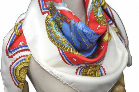 Authentic HERMES Scarf "SELLES A HOUSSE" Silk White Red