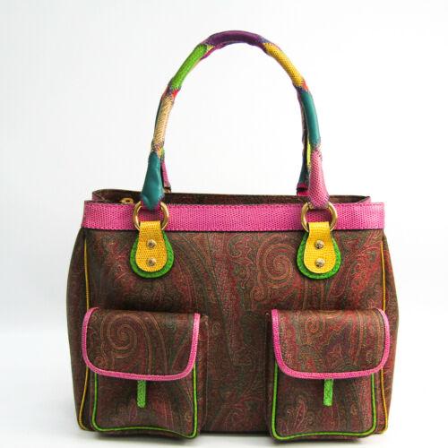Authentic Etro Leather PVC Handbag Brown Multi-color: This item qualifies for FREE DOMESTIC SHIPPING to customers in the USA Brand: Etro Closure: Magnetic Snap Material: Leather Pvc Occasion: Business Style: Handbag Country/Region Of Manufacture: Italy C