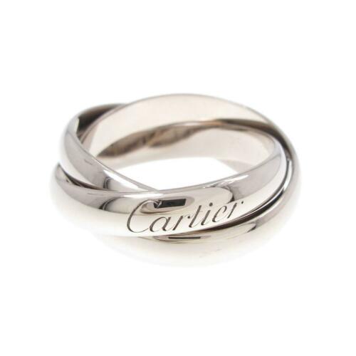 Authentic Cartier Trinity ring: This item qualifies for FREE DOMESTIC SHIPPING to customers in the USA Brand: Cartier Size: 10.0 (Jpn Size) (50) Material: 750Wg Accessories: No Warranty Card Gender: Ladies The MYNT Guarantee: Photos