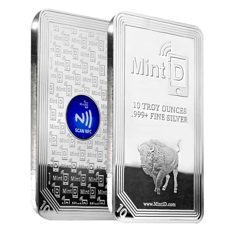 10 oz MintID Buffalo Silver Bar .999+ Fine (NFC Scan: This item qualifies for FREE DOMESTIC SHIPPING to customers in the USA You are bidding on the total lot which includes 1 of the following item: 10 oz MintID Buffalo Silver Bar .999+ Fine (NFC Scan Aut